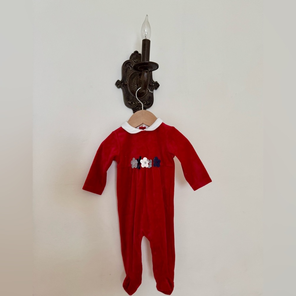 Mayoral Velvet Baby Onesie – Size 2–4M, Elegant Floral Detail